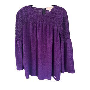MICHAEL Michael Kors Smocked Floral Bell Sleeves Blouse Purple Black Medium